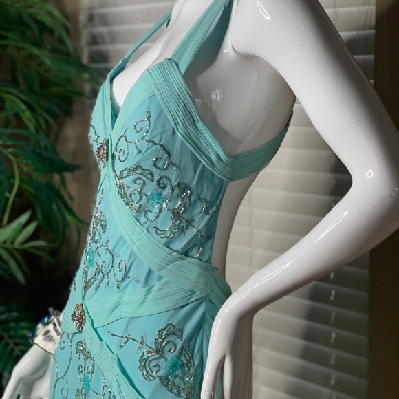 Aqua blue Cocktail Dress New Size Petite Large - Picture 4 of 10